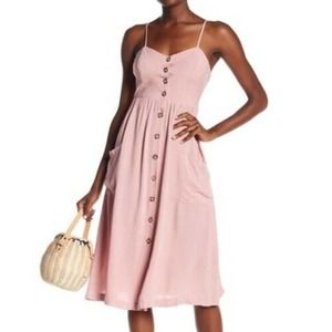 GOOD LUCK GEM Button Front‎ Sleeveless Midi Dress